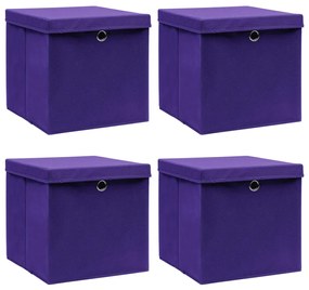 vidaXL Opbergboxen met deksels 4 st 32x32x32 cm stof paars