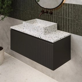 Fontana Terrazzo ribbelfront badmeubel 100cm mat zwart met rechthoekige waskom en toppaneel