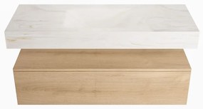 Mondiaz Alan DLux badmeubel 120cm washed oak 1 lade met wastafel ostra midden zonder kraangat