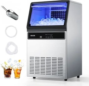 VEVOR commerciële ijsmachine, ijsblokjesmachine 59 kg/dag met 15 kg opslag, vrijstaande en onderbouwbare ijsblokjesmachine van roestvrij staal met LED-display en zelfreinigend
