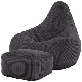 Cloudy Cord Zitzak Stoel + Poef - Antraciet