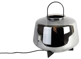 Art deco tafellamp zwart met smoke glas 30 cm - Kevin