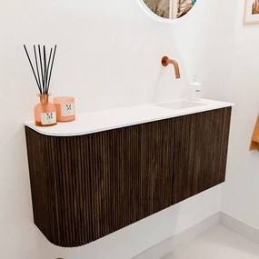 Mondiaz Joya 90cm toiletmeubel ronding links walnut met wastafel faye rechts zonder kraangat talc
