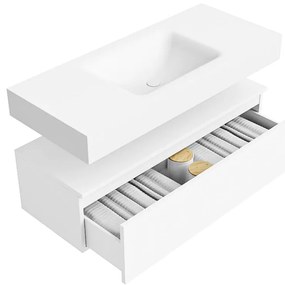Zaro Alan badmeubel 110cm talc 1 lade met vrijhangende wastafel cloud midden zonder kraangat talc