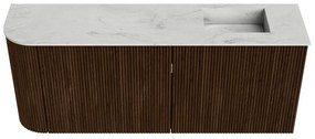 Mondiaz Joya DLux 100cm toiletmeubel ronding links walnut met wastafel faye rechts zonder kraangat opalo
