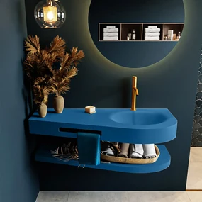 Mondiaz Riva 120cm wastafel met planchet Jeans en wastafel rechts 1 kraangaten Jeans