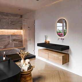Zaro Alan badmeubel 130cm washed oak 2 lades met vrijhangende wastafel cloud rechts zonder kraangat urban