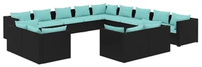 vidaXL 13-delige Loungeset met kussens poly rattan zwart