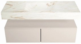 Mondiaz Alan DLux badmeubel 120cm linen 2 lades met wastafel frappe midden 1 kraangat