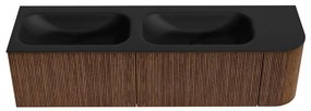 Mondiaz Kurve 165cm badmeubel ronding rechts walnut met 2 lades en 1 deur en wastafel big small dubbel/links zonder kraangat urban