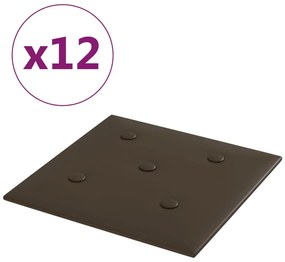 vidaXL Wandpanelen 12 st 1,08 m² 30x30 cm kunstleer bruin