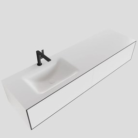 Zaro Lagom volledig naadloos solid surface onderkast 160cm mat zwart met 2 lades Push tot open. Compleet met solid surface wastafel met 1 kraangat(en)