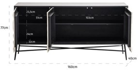 Richmond Interiors Tetro Zwart Dressoir Met Gouden Deuren - 160x40x77cm.