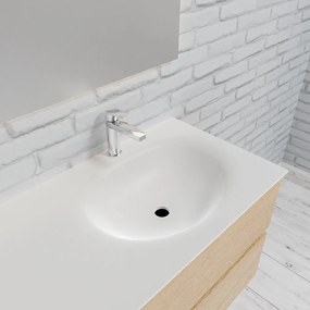 Zaro Sevilla Solid Surface badmeubel 100cm licht eiken 1 kraangat spoelbak rechts met 2 lades