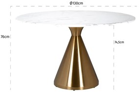 Richmond Interiors Tenille Ronde Eettafel Wit Marmer En Goud - 130 X 130cm.