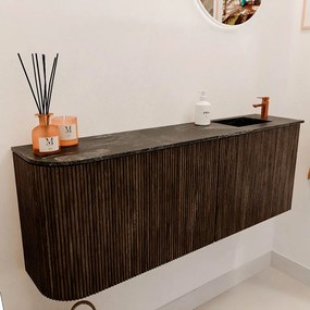 Mondiaz Joya DLux 110cm toiletmeubel ronding links walnut met wastafel faye rechts 1 kraangat lava