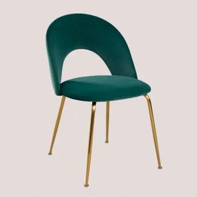 Set Van 4 Fluwelen Eetkamerstoelen In Glorys-stijl Jungle Groen & Goud - Sklum