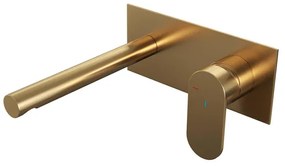 Brauer Gold Edition Wastafelmengkraan inbouw - rechte uitloop links - hendel breed plat - afdekplaat - model C 1 - PVD - geborsteld goud 5-GG-004-S3