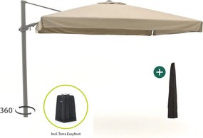 Parasol Shadowline Miami | Inclusief hoes | Vierkant | 300x300cm | Met draaihendel | Bruin | Kees Smit Tuinmeubelen