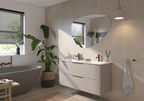 Saqu Lima badmeubel incl. dubbele glans witte keramische wastafel 120x46x61cm mat greige – koperen greep