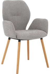 Goossens Eetkamerstoel Hera grijs stof met armleuning, modern design