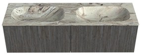 Mondiaz Kurve-dlux 150cm badmeubel shadow met 2 lades en wastafel stor small dubbel 2 kraangaten glace