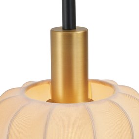 Japandi vloerlamp zwart met goud en beige kap - PluniJapandi E27 Scandinavisch bol / globe / rond Binnenverlichting Lamp