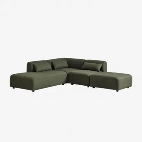 3-delige Modulaire Hoekbank Met Linker Divan En Poef Fogler Teddystof Saliegroen - Sklum