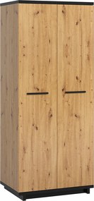 Kledingkast Morlira 107, Matzwart, Artisan eiken, 215x90x60cm, 100.52 kg, Kledingkast deuren: Met scharnieren, Aantal planken: 5, Aantal planken: 5