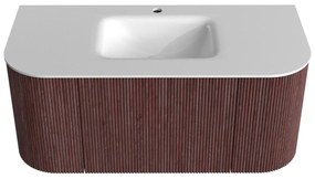 Mondiaz Kurve 100cm badmeubel ronding links/rechts ruby met 1 lade en 2 deuren en wastafel grunne midden 1 kraangat