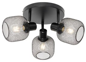 QAZQA Industriële Spot / Opbouwspot / Plafondspot zwart 3-lichts - Bliss Mesh Industriele / Industrie / Industrial E27 Draadlamp rond Binnenverlichting Lamp