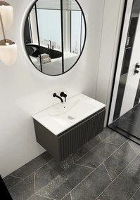 Fontana Lento zwart badkamermeubel ribbelfront witte wastafel 80cm geen kraangat
