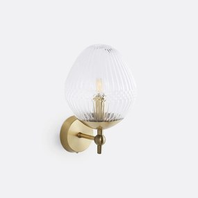 Wandlamp in messing en geribbeld glas, Ari