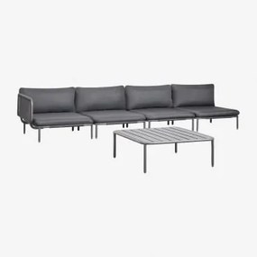 4-delige Modulaire Hoektuinbank En Roubly Salontafel Grijs – Grafiet - Sklum