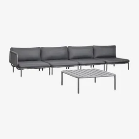 4-delige Modulaire Hoektuinbank En Roubly Salontafel Grijs – Grafiet - Sklum
