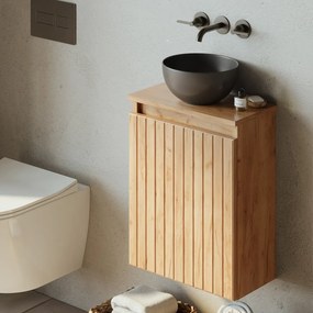 Fontana Bano toiletmeubel ribbelfront warm eiken 40x22cm met mat zwarte waskom