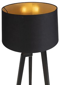 Smart vloerlamp met kap zwart met goud 50 cm incl. Wifi A60 - Puros