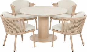 Tuinset Ronde Tuintafel 4 personen 120 cm Rope Taupe  Hartman Toledo/Girona
