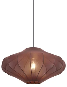 Japandi hanglamp bruin met stoffen kap 50cm - Plu Design E27 Scandinavisch rond Binnenverlichting Lamp