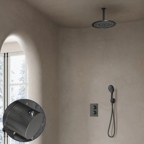 Saniclear Iron Curved inbouw regendouche met 20cm hoofddouche, plafondarm en 2 standen handdouche verouderd ijzer - gunmetal