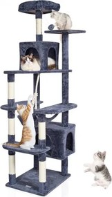 VEVOR Kattenboom voor Binnenkatten, 183 cm Grote Kattentoren met 2 Kattenhuizen, Sisal Krabpaal, Hangmat, Bovenzitstok, Springplatforms, Groot Meubel voor Katten, Activiteitencentrum met Hangende Bal, Donkergrijs