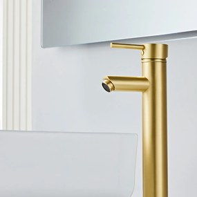 Saniclear Brass verhoogde wastafelkraan geborsteld messing mat goud