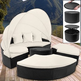 Nancy's Juncos Zonne-eiland - Loungeset - Met Zonnekap - Tuin - Terras - Tuinmeubel - Polyrotan - Ø 185 cm