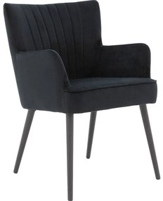 Goossens Eetkamerstoel Rob zwart velvet stof met armleuning, urban industrieel