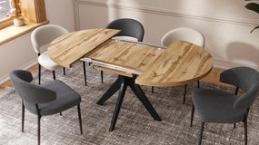 RENZO Wotan Eiken/zwarte poot - RONDE TAFEL Ø110 UITKLAPBAAR TOT 180 cm | VOOR DE KEUKEN EETKAMER WOONKAMER RETRO