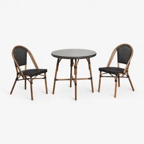 Brielle Bistro Ronde Tafelset Ø80 Cm En 2 Stapelbare Stoelen In Textileen En Aluminium Brielle Bistro Classic Bruin – Koffie - Sklum