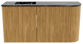 Mondiaz Joya DLux 80cm toiletmeubel ronding rechts oak met wastafel faye links zonder kraangat lava