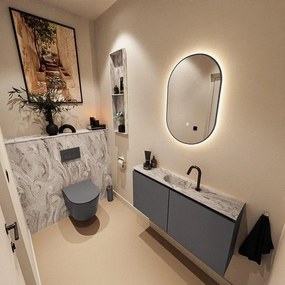 MONDIAZ TURE-DLUX 100cm toiletmeubel Dark Grey. EDEN wastafel Glace positie midden. Met 1 kraangat. TUREDX100DGRM1GLA