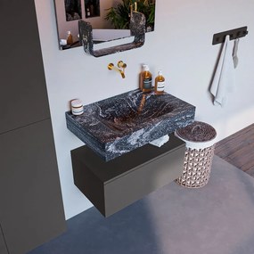 Mondiaz Alan DLux badmeubel 70cm dark grey 1 lade met wastafel lava midden zonder kraangat