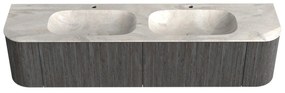 Mondiaz Kurve-dlux 190cm badmeubel ronding links/rechts shadow met 2 lades en deuren en wastafel stor small dubbel 2 kraangaten ostra